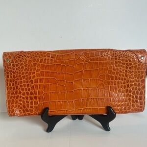 Claudia Firenze Orange Croc embossed leather clutch. Preloved great condition.